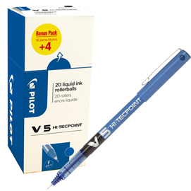 ROLLER HI TECPOINT V5 CON CAPPUCCIO - PUNTA 0,5MM - BLU  - PILOT - CONF. 16 + 4 PEZZI 82706