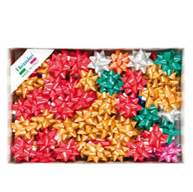 STELLE DI NASTRO LISCIO 6800 - 14MM - DIAMETRO 6,5CM - COLORI NATALIZI ASSORTITI - BRIZZOLARI - CF. 100 88218
