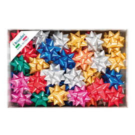STELLE DI NASTRO LISCIO 6800 - 19MM - DIAMETRO 9CM - COLORI NATALIZI ASSORTITI - BRIZZOLARI - CF. 70 88219