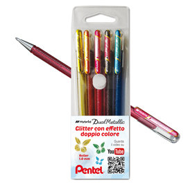 ROLLER GEL HYBRID DUAL METALLIC - PUNTA 1,0MM - 5 COLORI ASSORITITI  - PENTEL - ASTUCCIO 5 ROLLER 82704