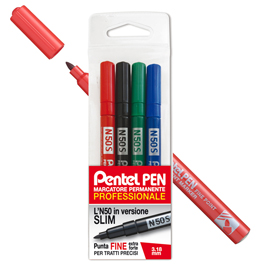 MARCATORE PERMANENTE N50 - PUNTA TONDA 3,18 MM - COLORI ASSORTITI - PENTEL - ASTUCCIO 4 PEZZI 83085