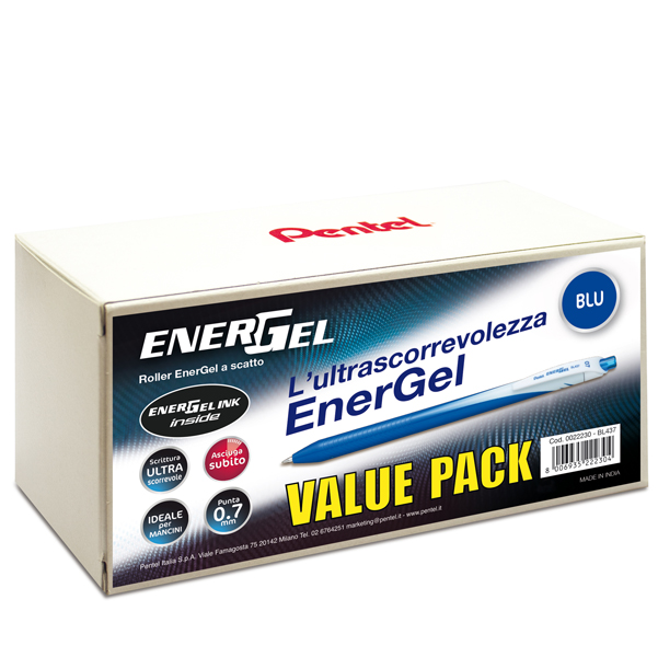 ROLLER ENERGEL SLIM - PUNTA 0,7 MM - BLU - VALUE PACK 20+4 PEZZI 90024