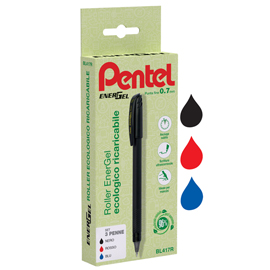ROLLER ENERGEL RECYCOLOGY 96 - PUNTA 0,7 MM - NERO/ROSSO/BLU - PENTEL - CONF. 3 PEZZI 100011