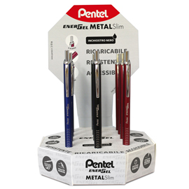 ROLLER ENERGEL METAL SLIM - CON REFILL - COLORI ASSORTITI - PENTEL - EXPO 12 + 12 PEZZI 102359
