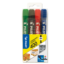 MARCATORE PERMANENTE MARKERS 400 - PUNTA A SCALPELLO 4,50 MM - COLORI ASSORTITI - PILOT - ASTUCCIO 4 PEZZI 80295