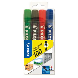 MARCATORE PERMANENTE MARKERS 100 - PUNTA TONDA 4,50 MM - COLORI ASSORTITI - PILOT - ASTUCCIO 4 PEZZI 80290