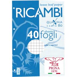 RICAMBI FORATI QUAXIMA - A4 - QUADRETTO 4MM - 40 FOGLI - 80GR - PIGNA 28845
