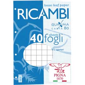 RICAMBI FORATI QUAXIMA - A5 - QUADRETTI 5 MM - 80GR - 40 FOGLI - PIGNA 28831