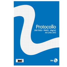 FOGLI PROTOCOLLO - A4 - QUADRETTO 4MM - 20 FOGLI - 60 GR - BM 71068
