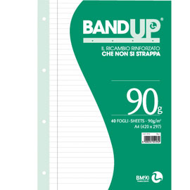 RICAMBI BANDUP FORATI RINFORZATI - A4 - 1 RIGO CON MARGINE - 40 FOGLI - 90GR - BM 64420