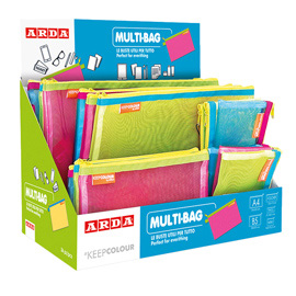 BUSTE CON ZIP - 5  FORMATI ASSORTITI - RETINA - COLORI FLUO- ARDA - DISPLAY 36 PEZZI 102241