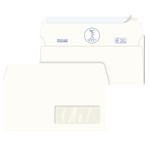 BUSTE BIANCHE KAMI - IN CARTA RICICLATA - CON FINESTRA - 110X230 MM - 100 GR - PIGNA - CONF. 500 PEZZI 90094