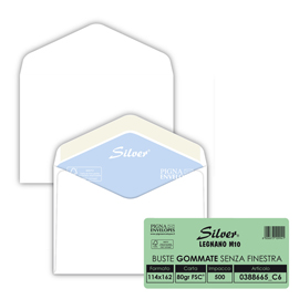 BUSTA BUSTA SILVER FSC  - SENZA FINESTRA - GOMMATA - 11,4 X 16,2 CM - 80 GR -  BIANCO - PIGNA - CONF. 500 PEZZI 101262