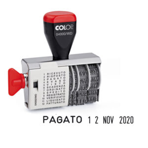 TIMBRO 04000-WD DATARIO + POLINOMIO - 12 DICITURE 4 MM - COLOP 38138