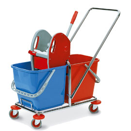 CARRELLO TUCSON A DOPPIA VASCA - 63X35X90 CM - 25+25 LITRI - CON STRIZZATORE E RUOTE SNODATE - IN FACTORY 74115