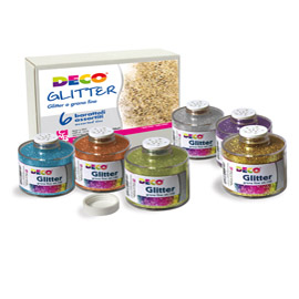 GLITTER GRANA FINE - 150 ML - COLORI ASSORTITI - DECO - SET 6 BARATTOLI 67654