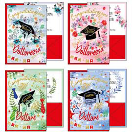 BIGLIETTO AUGURI PORTASOLDI LAUREA - 4 SOGGETTI ASSORTITI - KARTOS 97144