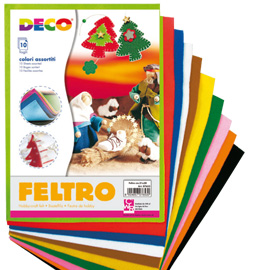 FELTRO COLORATO - 21 X 30 CM - COLORI ASSORTITI - DECO - CONF.10 FOGLI 79478