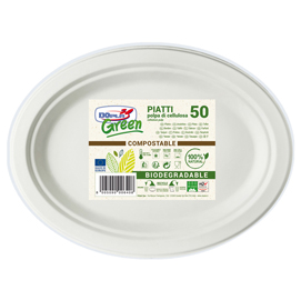 PIATTI OVALI - 26X19,5 CM - BIODEGRADABILI - DOPLA GREEN - CONF. 50 PEZZI 61236