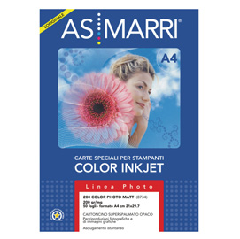 CARTA FOTOGRAFICA INKJET - A4 - 200 GR - EFFETTO OPACO - BIANCO - AS MARRI - CONF. 50 FOGLI 48605