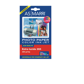 CARTA FOTOGRAFICA INKJET - A6 - 265 GR - EFFETTO EXTRA LUCIDO - BIANCO - AS MARRI - CONF. 20 FOGLI 45000
