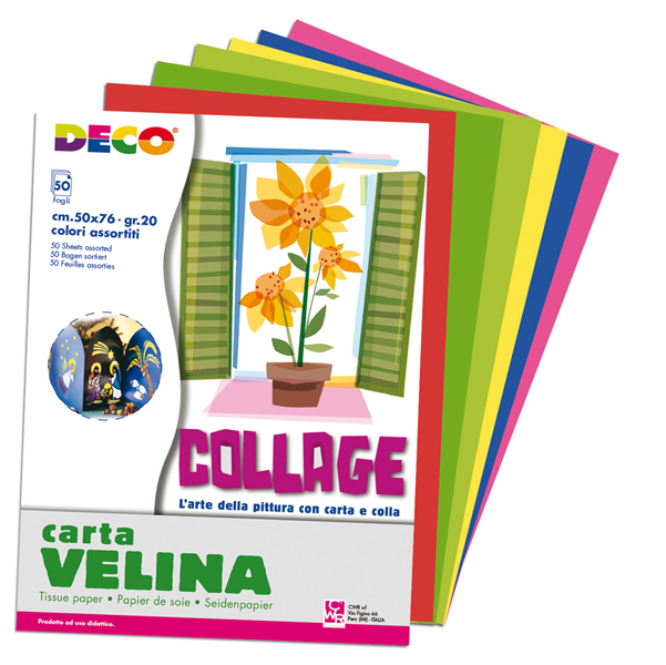 BUSTA DI CARTA VELINA - 50 X 76 CM - 50 FOGLI - 10 COLORI ASSORTITI - DECO 89146