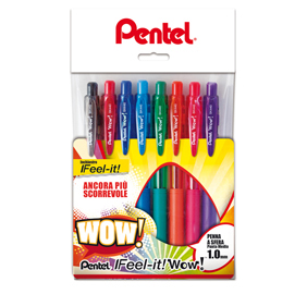 PENNA A SFERA A SCATTO FEEL IT -  PUNTA 1,0MM - 8 COLORI - PENTEL - ASTUCCIO 8 PENNE 68116