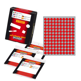 ETICHETTA ADESIVA - PERMANENTE - TONDA D 10 MM - 120 ETICHETTE PER FOGLIO - 10 FOGLI PER BUSTA - ROSSO - MARKIN 36380