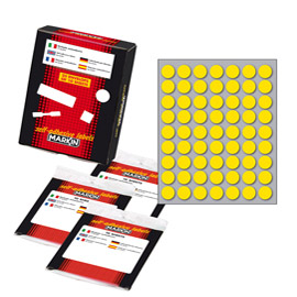 ETICHETTA ADESIVA - PERMANENTE - TONDA D 14 MM - 63 ETICHETTE PER FOGLIO - 10 FOGLI PER BUSTA - GIALLO - MARKIN 36609