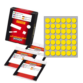 ETICHETTA ADESIVA - PERMANENTE - TONDA D 18 MM - 42 ETICHETTE PER FOGLIO - 10 FOGLI PER BUSTA - GIALLO - MARKIN 36381
