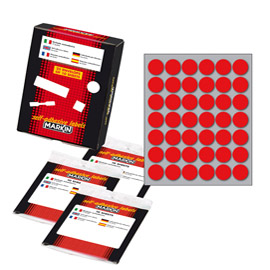 ETICHETTA ADESIVA - PERMANENTE - TONDA D 18 MM - 42 ETICHETTE PER FOGLIO - 10 FOGLI PER BUSTA - ROSSO - MARKIN 36384