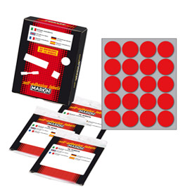 ETICHETTA ADESIVA - PERMANENTE - TONDA D 27 MM - 20 ETICHETTE PER FOGLIO - 10 FOGLI PER BUSTA - ROSSO - MARKIN 36388