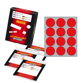 ETICHETTA ADESIVA - PERMANENTE - TONDA D 34 MM - 12 ETICHETTE PER FOGLIO - 10 FOGLI PER BUSTA - ROSSO - MARKIN 36620