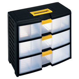 CASSETTIERA PORTAUTENSILI MODULARE - 3 CASSETTI - CON MANIGLIA - 39,1 X 19,7 X 33,4 CM - PPL - TRASPARENTE/NERO - STORE-AGE 101100