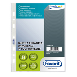 BUSTE FORATE SPECIAL PP - SUPERIOR - LISCIO - 15X21 CM - TRASPARENTE - FAVORIT - CONF. 25 PEZZI 50983