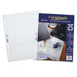 BUSTE FORATE L'ORIGINALE - TOP - LISCIO - 22X30 CM - TRASPARENTE - FAVORIT - CONF. 25 PEZZI 69701