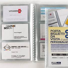 PORTA BIGLIETTI DA VISITA PERSONALIZZABILE - 20 BUSTE DA 3 TASCHE - 12,5X20,5 CM - FAVORIT 71931
