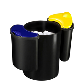 CESTINO RACCOLTA DIFFERENZIATA 516 - ALTEZZA 33,7 CM - DIAMETRO 26 CM -  NERO-GIALLO-BLU - CEP 87041