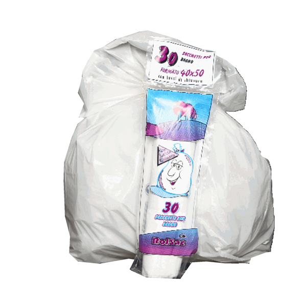SACCHI BAGNO - 40X50 CM - 15 L - 16 MICRON - BIANCO - ROLSAC - CONF. 30 PEZZI 89598