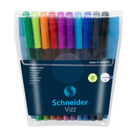 PENNE A SFERA VIZZ - CON CAPPUCCIO - PUNTA MEDIA - COLORI ASSORTITI - SCHNEIDER - ASTUCCIO 10 PEZZI 92706