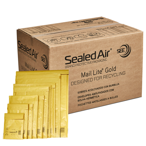 BUSTE IMBOTTITE GOLD B - 12X21 CM - AVANA - SEALED AIR  - CONF. RISPARMIO 100 PEZZI 91407