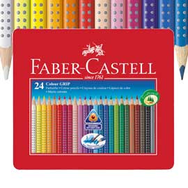 MATITE COLORATE COLOUR GRIP - ACQUERELLABILI - FABER CASTELL - ASTUCCIO IN METALLO 24 PEZZI 73609