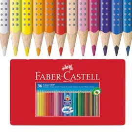 MATITE COLORATE COLOUR GRIP - ACQUERELLABILI - FABER CASTELL - ASTUCCIO IN METALLO 36 PEZZI 73610