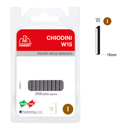 CHIODINI W15 PER FISSATRICI - SENZA TESTA - 15 MM - ACCIAIO - ROMEO MAESTRI - CONF. 2000 PEZZI 47775