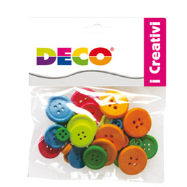 BOTTONI - IN LEGNO - COLORI NEON - DECO - CONF. 30 PEZZI 86079