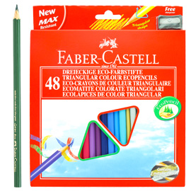 MATITE COLORATE ECO TRIANGOLARI - MINA 3 MM - CON TEMPERINO - FABER CASTELL - ASTUCCIO 48 PEZZI 76614