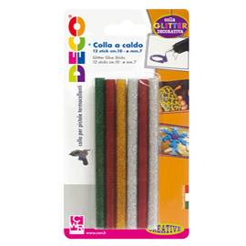 COLLE STICK PER PISTOLE MINI -  GLITTER ASSORTITI - D 7MM - LUNGHEZZA 10 CM - DECO - CONF. 12 PEZZI 86222