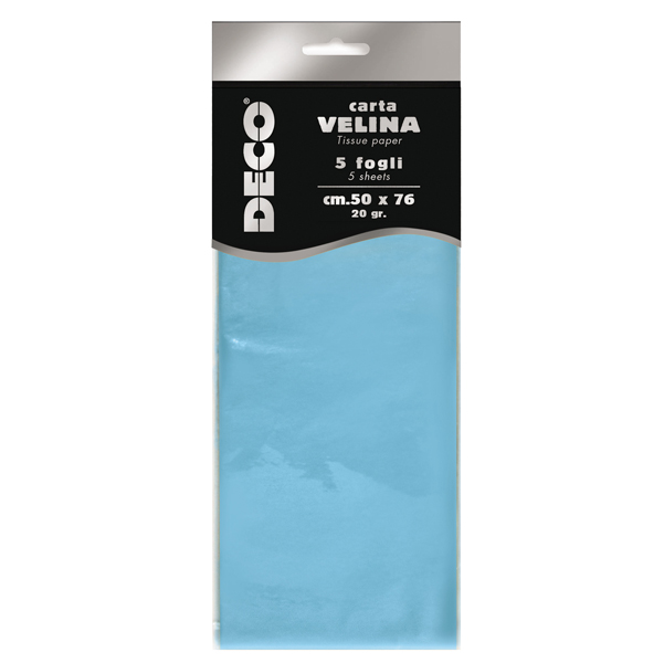 CARTA VELINA - 20 GR - 50 X 76 CM - AZZURRO - 5 FOGLI - DECO 89120