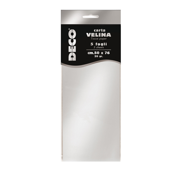 CARTA VELINA METALLIZZATA - 20 GR - 50X76 CM - ARGENTO - DECO - BUSTA 5 FOGLI 91223