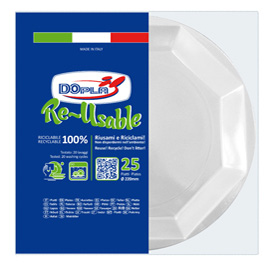PIATTO PIANO - PS REUSE - D 220 MM - BIANCO - DOPLA - CONF. 25 PEZZI 95101